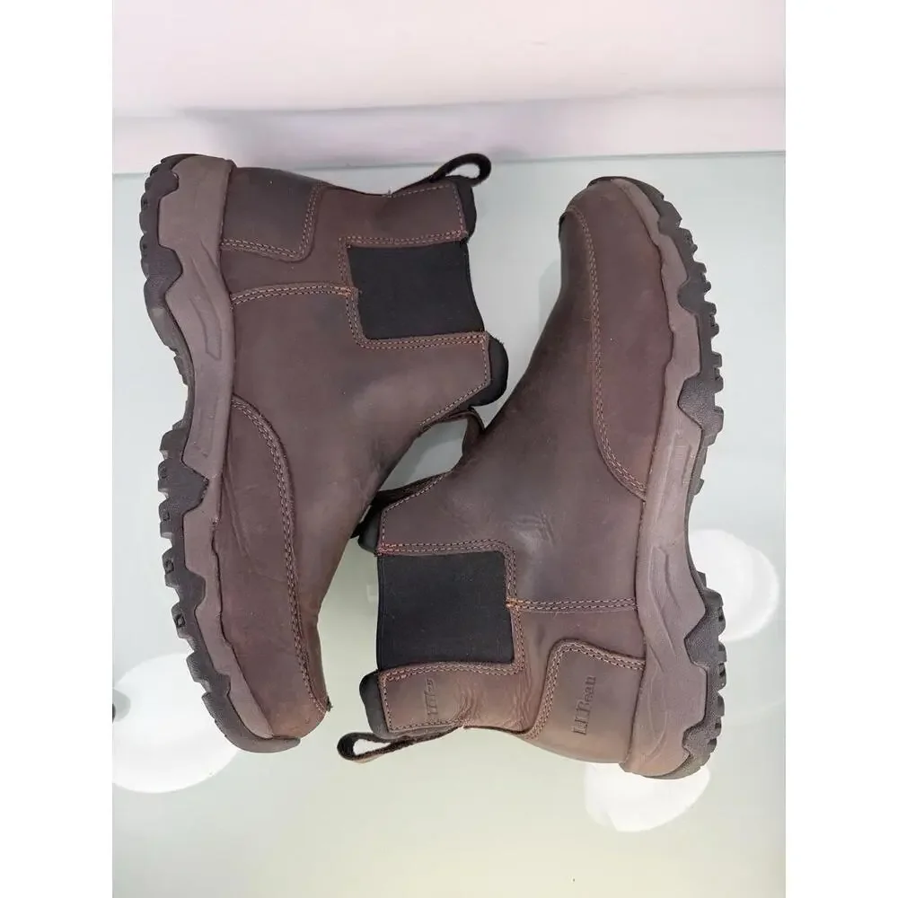 LL BEAN Traverse Insulated Trail Boots Slip On Brown Leather Chelsea Size 9 M